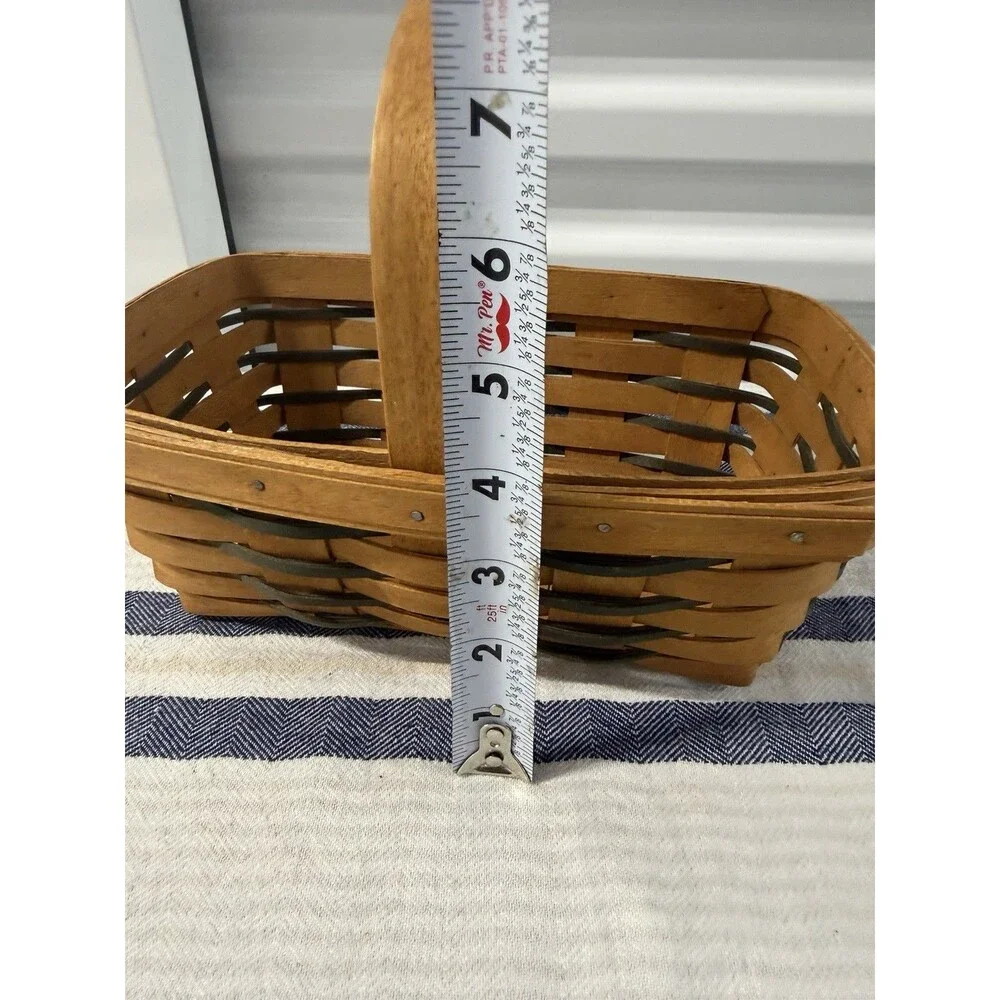 Longaberger Market Basket Black Trim Swing Handle Handwoven USA Farmhouse Decor